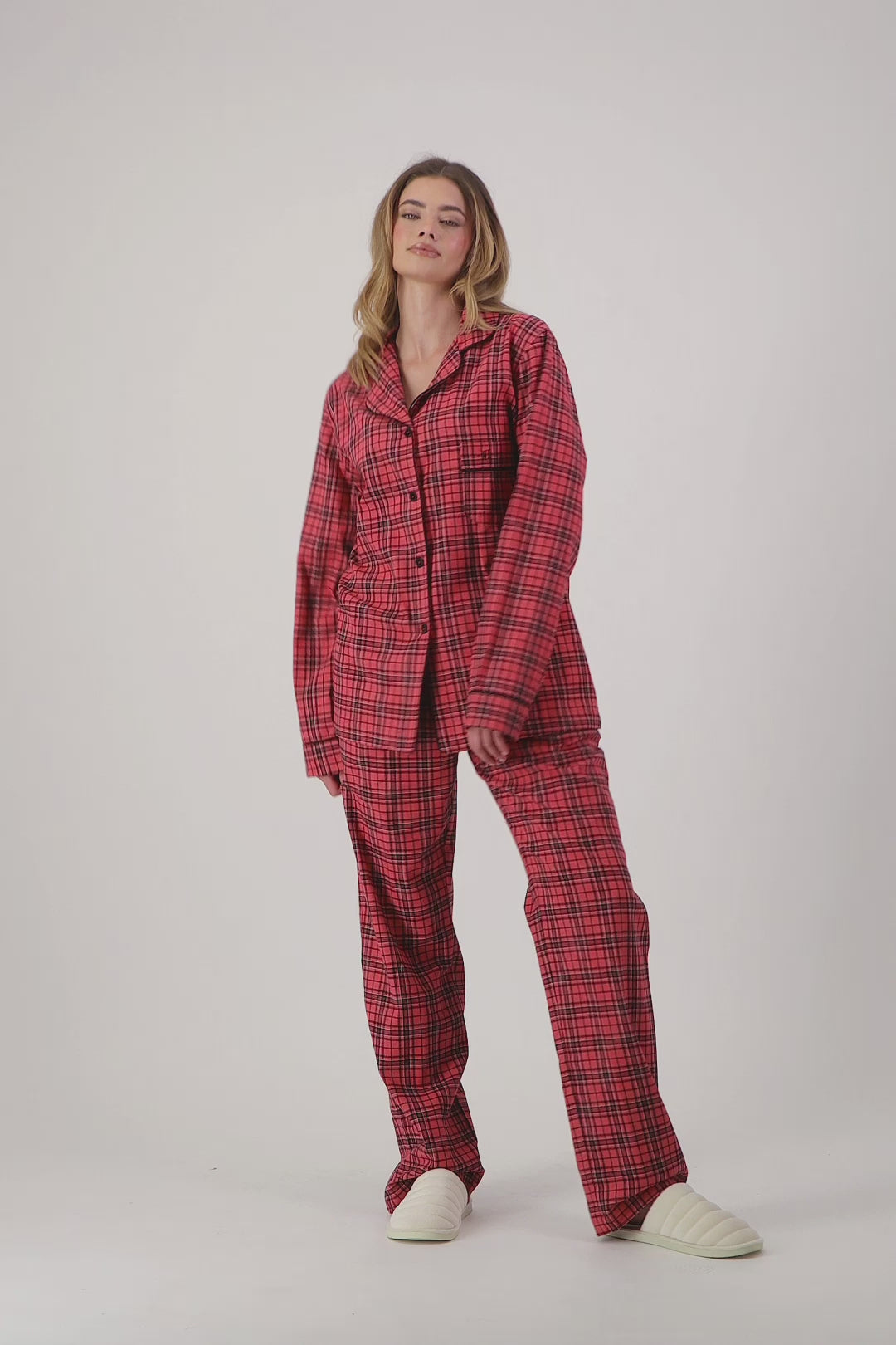 Womens red checked flannel pyjamas