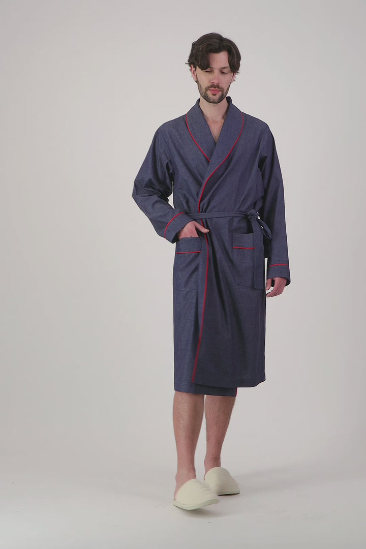 Men's blue dressing gown - Denim