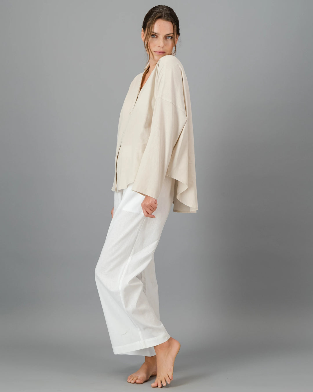 Wide leg linen trousers white