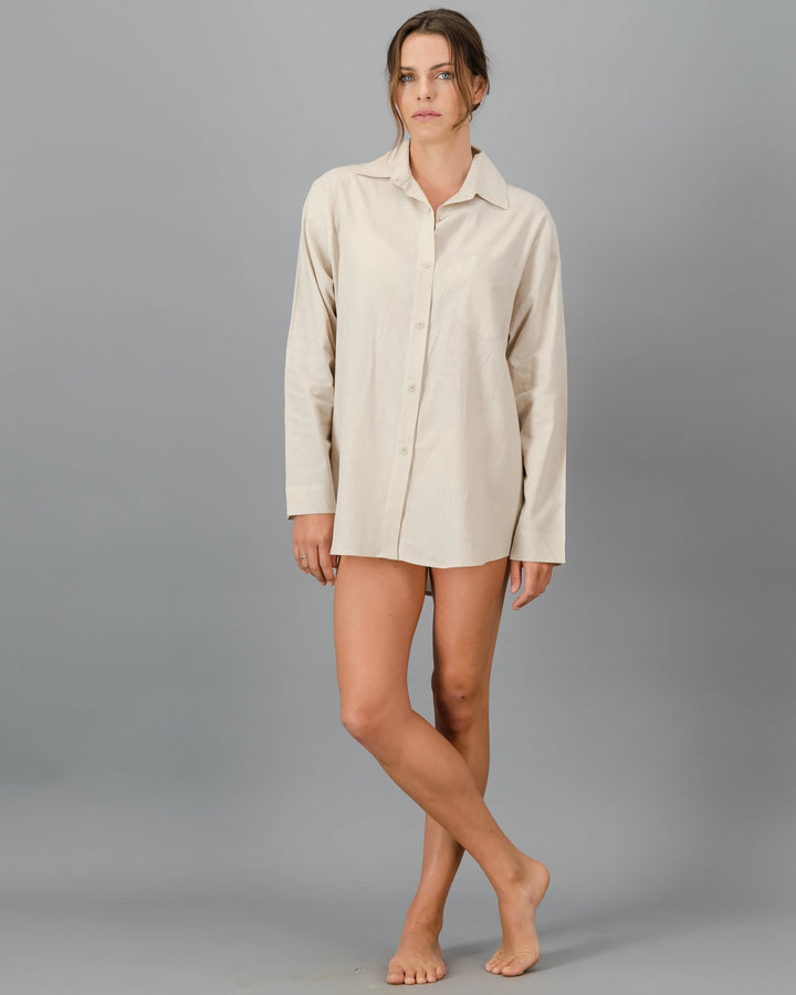 Womens beige linen oversized shirt