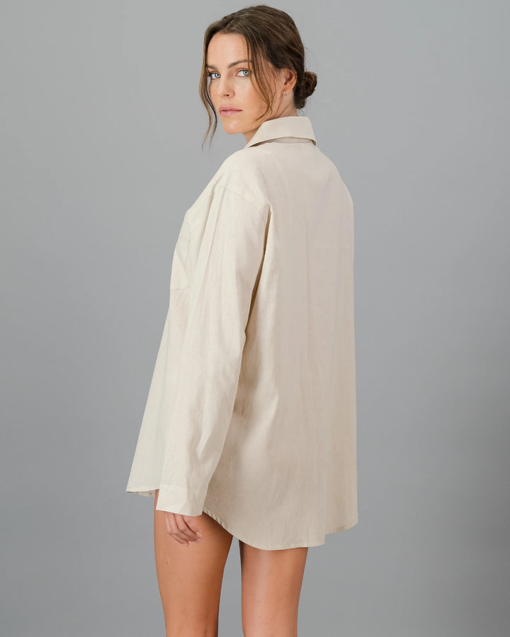 Womens beige linen oversized shirt