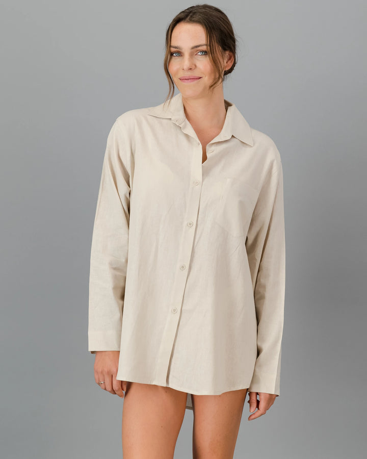 Womens beige linen oversized shirt