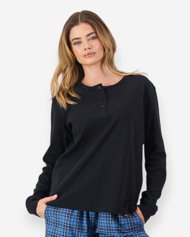 Womens black henley shirt