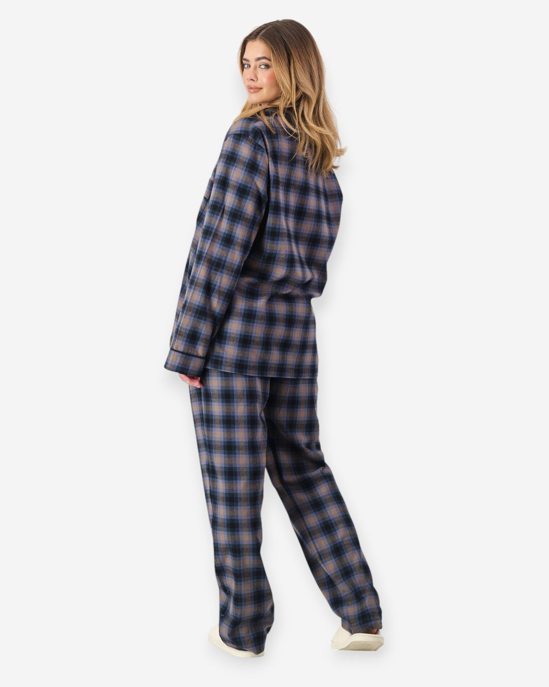 Womens blue brown checked flannel pyjamas