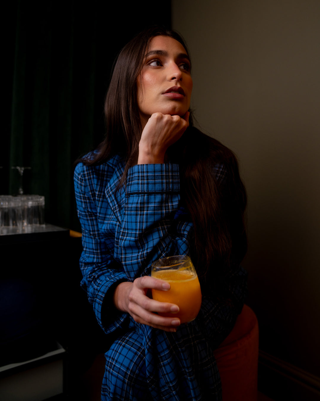 WOmens blue checked flannel pyjamas