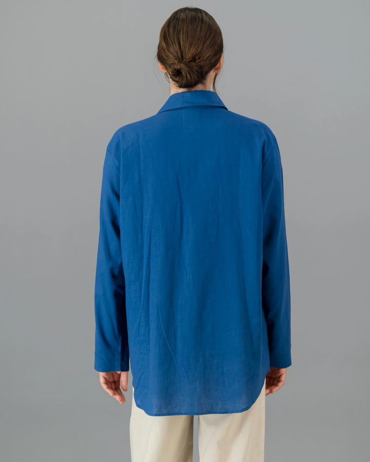 Ladies blue linen oversized shirt