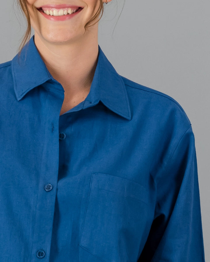 Ladies blue linen oversized shirt