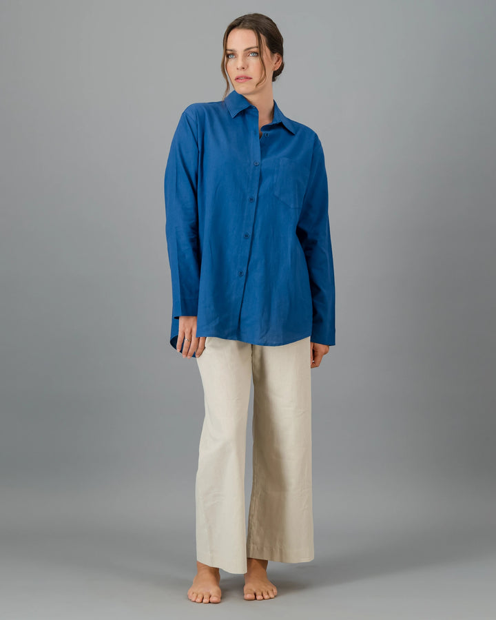 Ladies blue linen oversized shirt