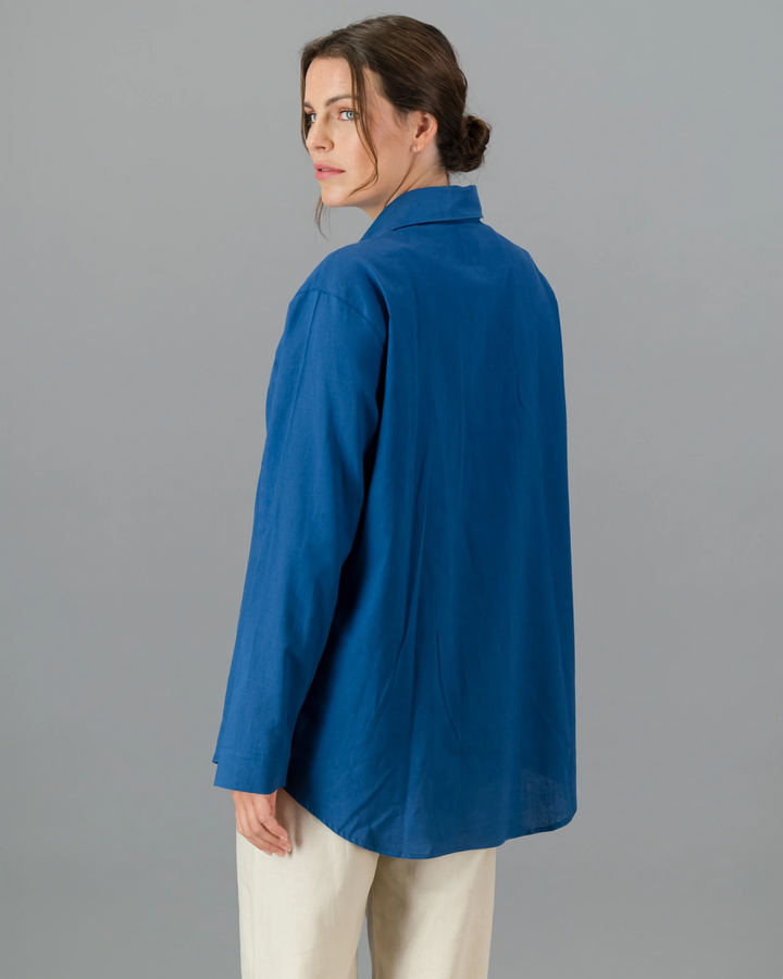 Ladies blue linen oversized shirt