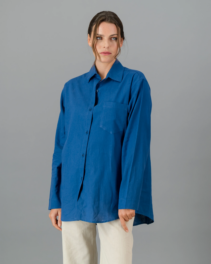 Ladies blue linen oversized shirt