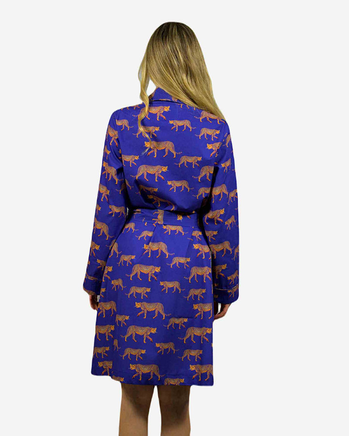 Womens dressing gown - blue cheetah