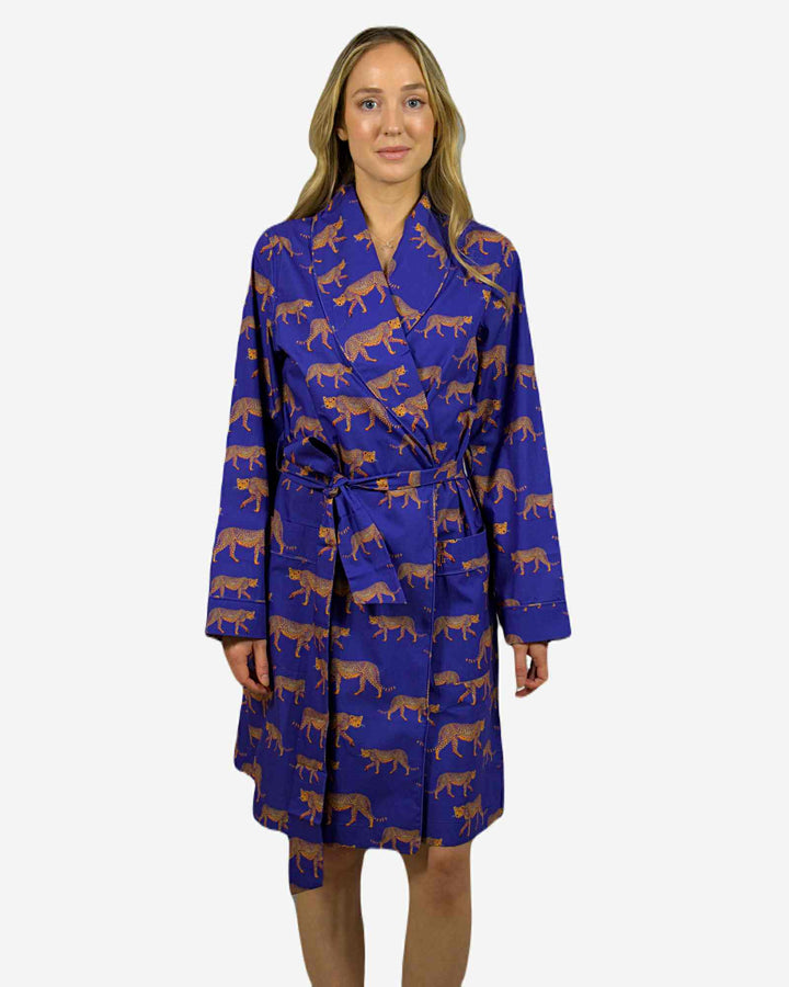 Womens dressing gown - blue cheetah