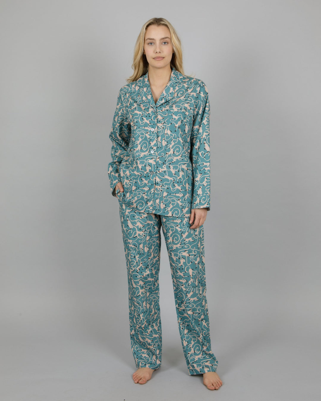 Womens green pjs monkey