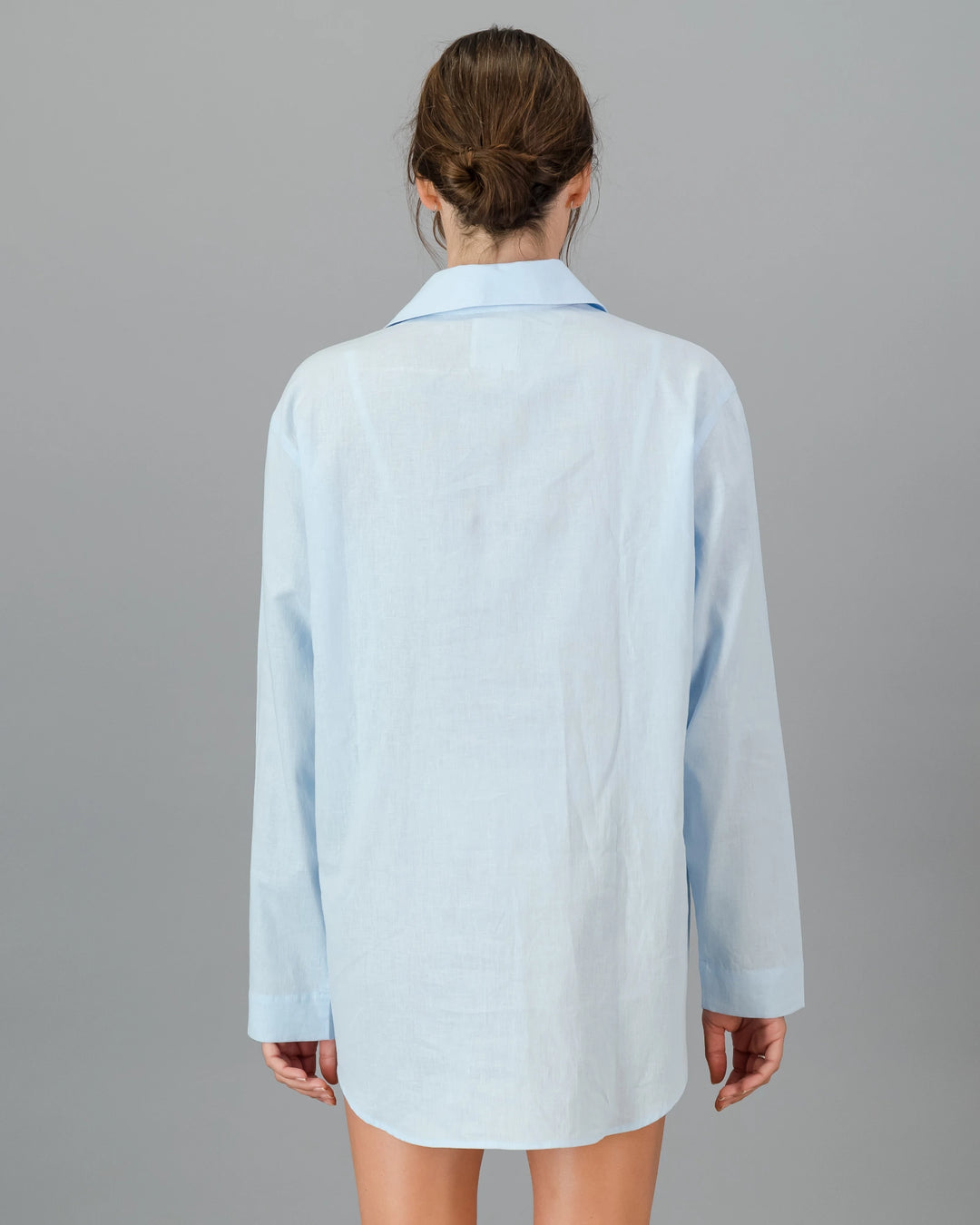 Womens light blue linen shirt oversize - sleep shirt