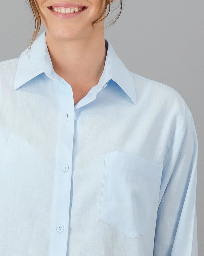 Womens light blue linen shirt oversize - sleep shirt