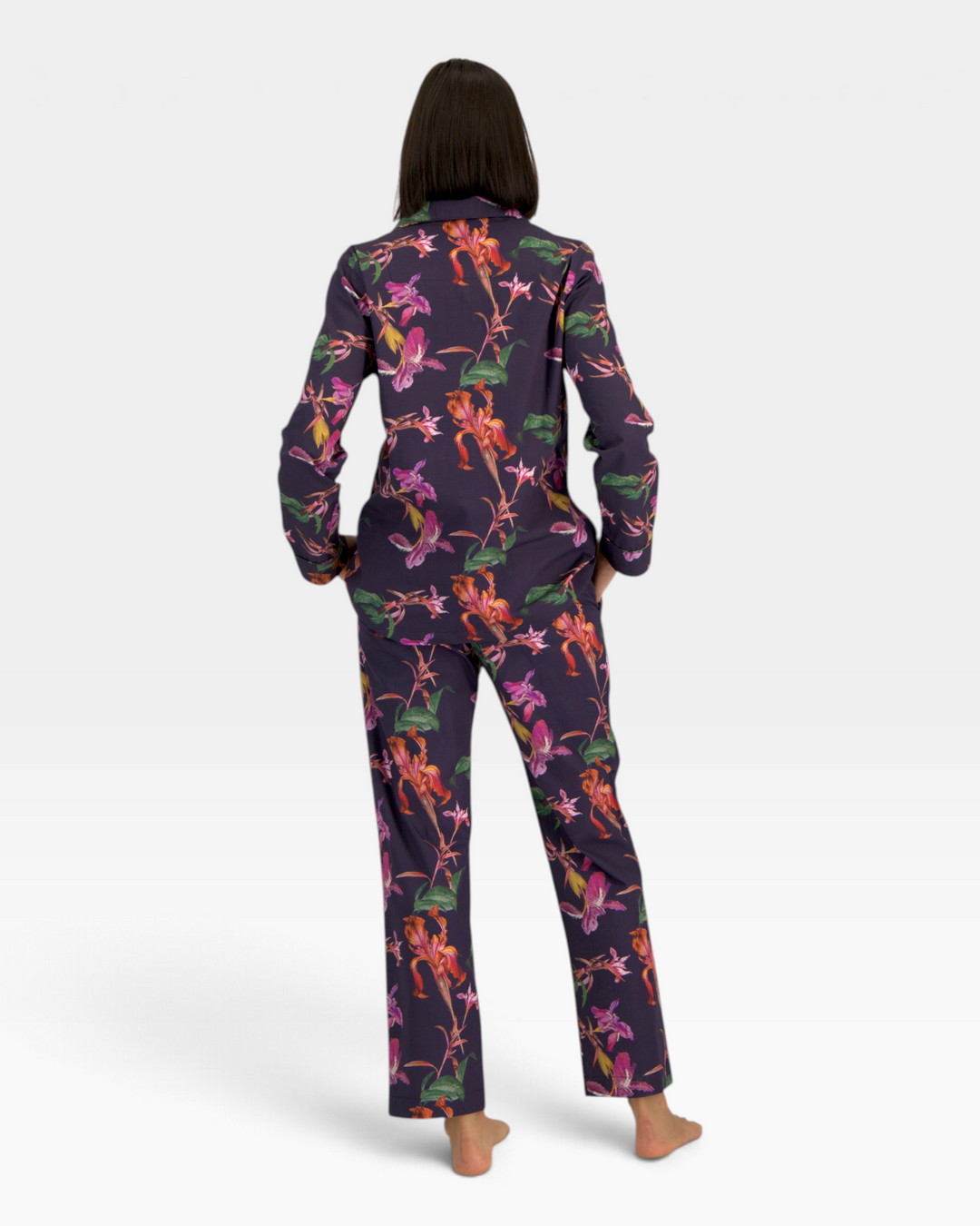 Womens Iris print navy blue cotton pyjama set