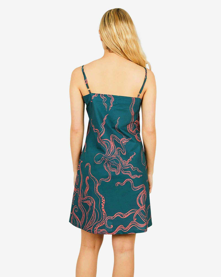 Womens sexy cotton nighty - Octopus pink on turquoise background