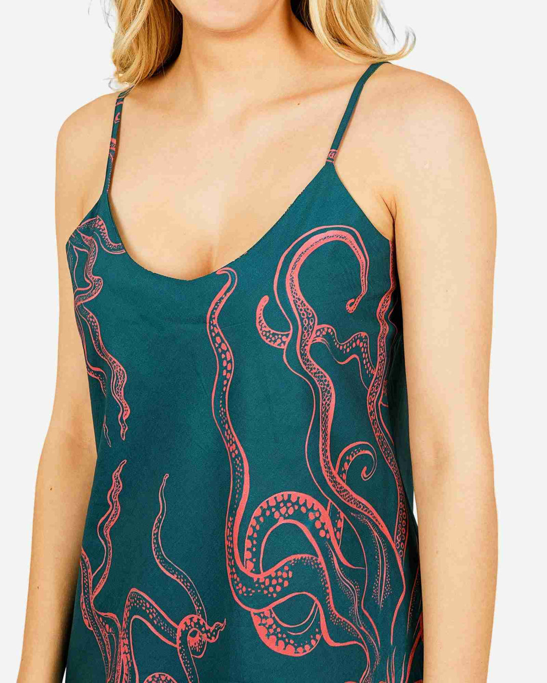 Womens sexy cotton nighty - Octopus pink on turquoise background