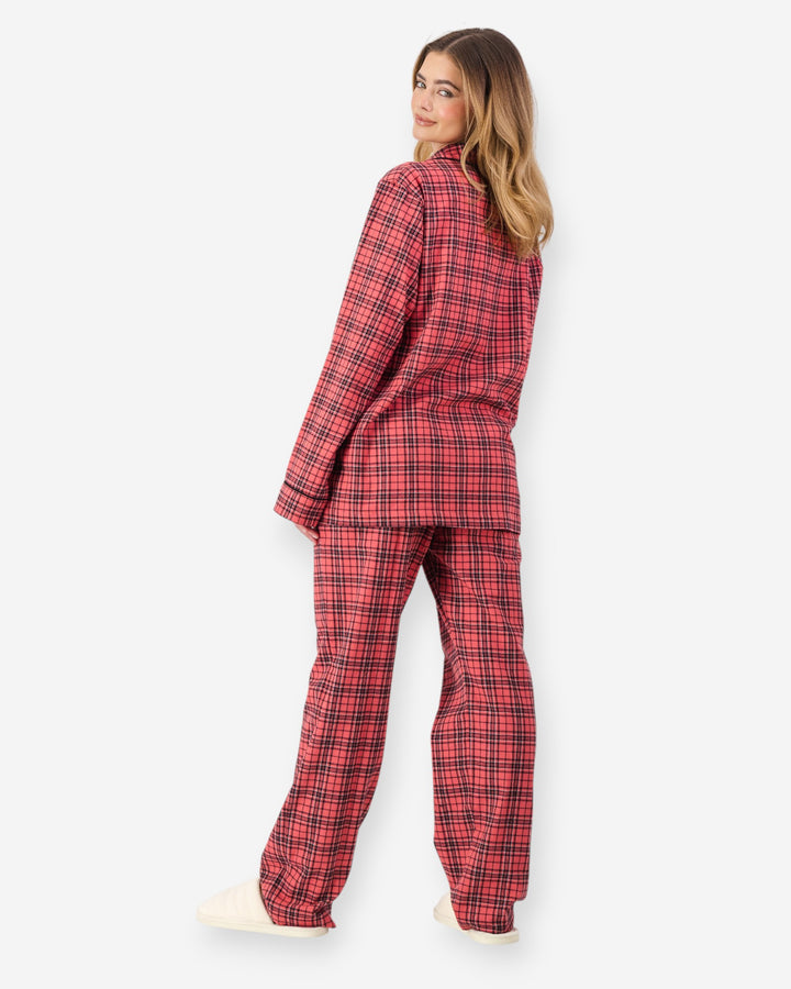 Womens red checked flannel pyjamas