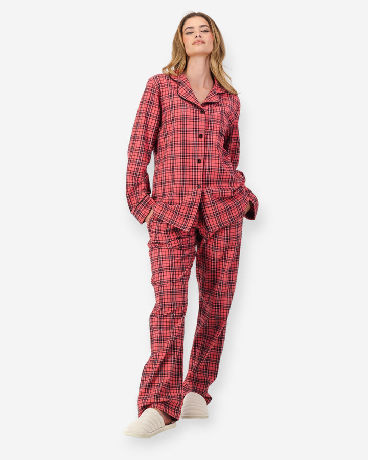 Womens red checked flannel pyjamas