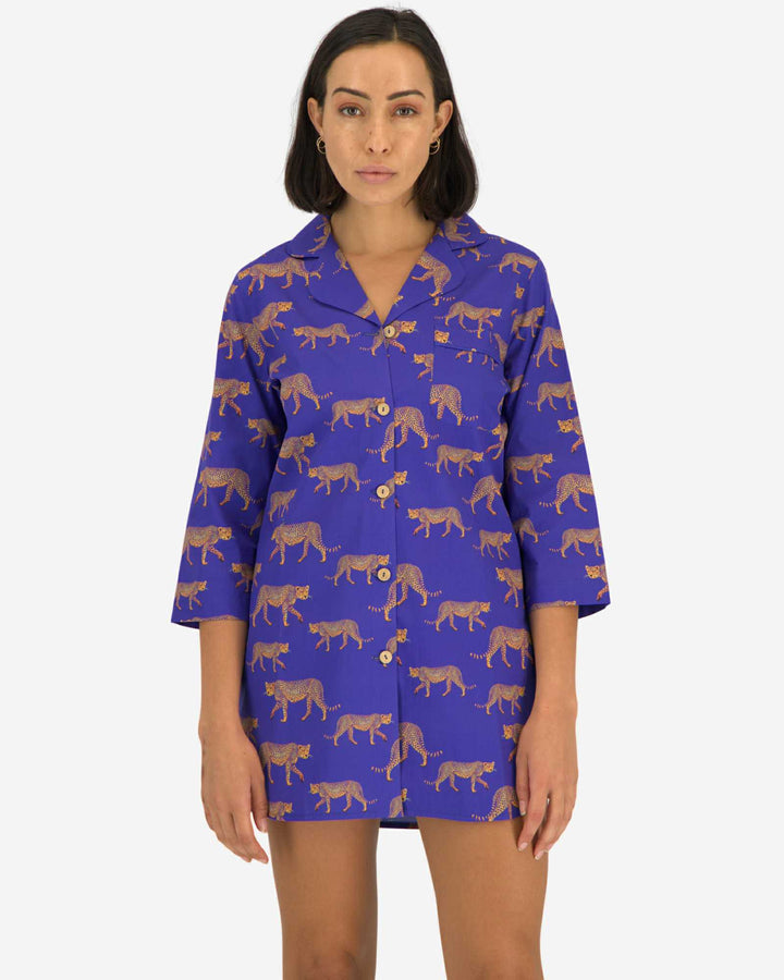 Womens sleepshirt - blue cheetah pattern