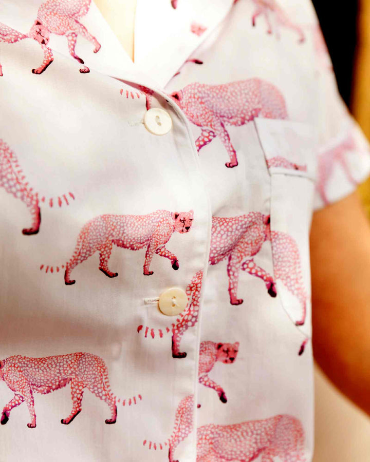 Womens sleepshirt - pink cheetah on white pattern
