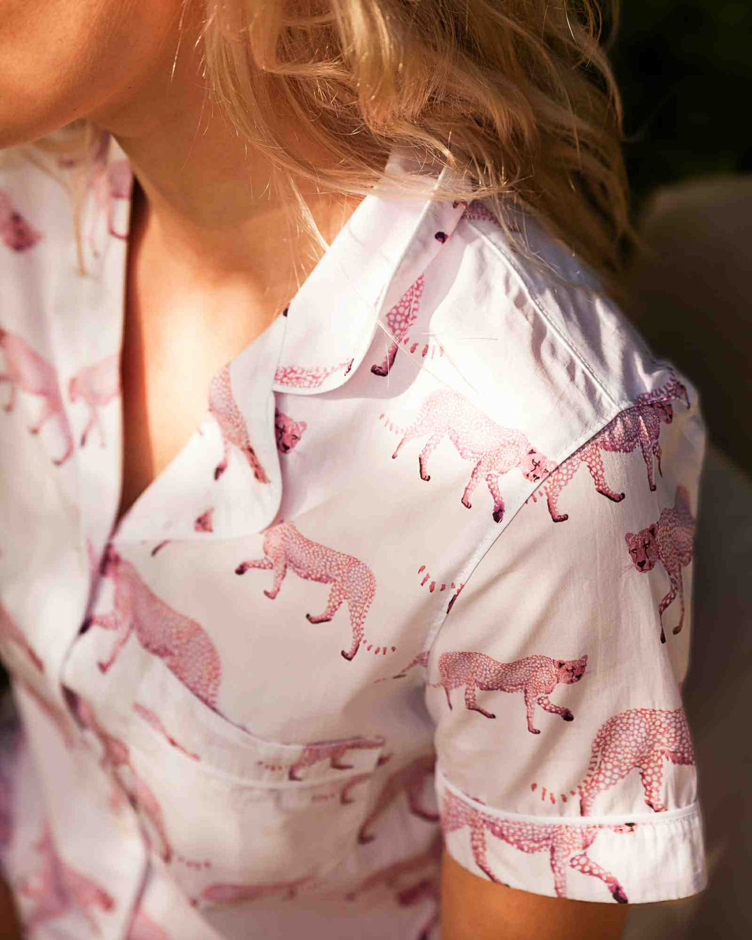 Womens sleepshirt - pink cheetah on white pattern