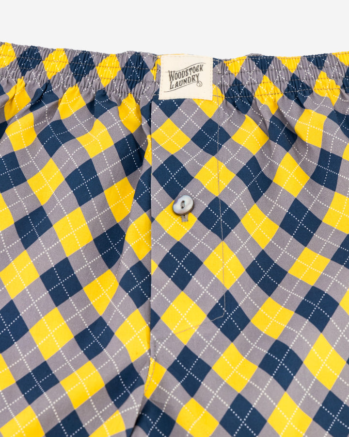 Navy and yellow checked boxers