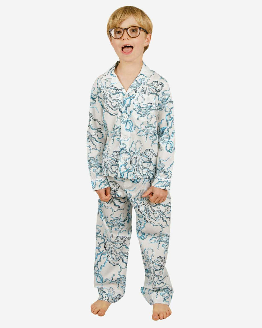 Boys' Long Pyjamas Set - Octopus Indigo