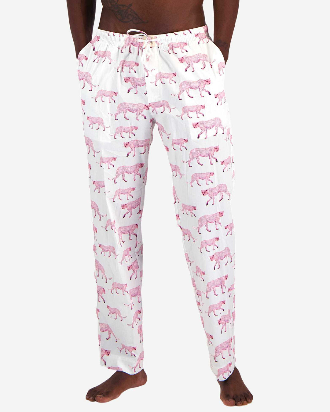 Mens lounge pants with with pink cheetahs