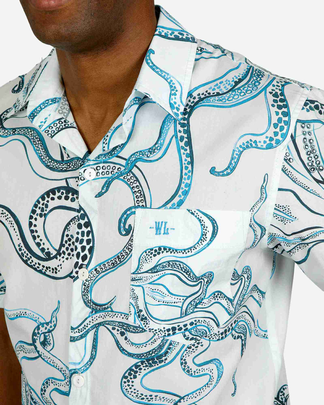 Mens holiday shirt Octopus Indigo