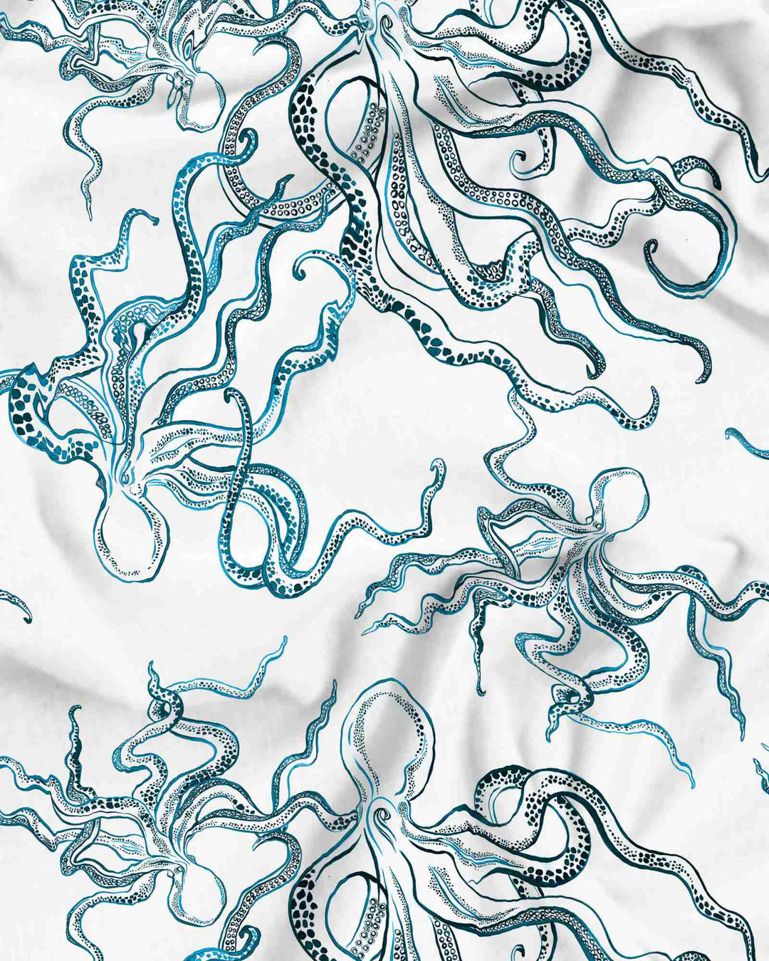 Women's cotton pyjamas set - Indigo octopuses on white