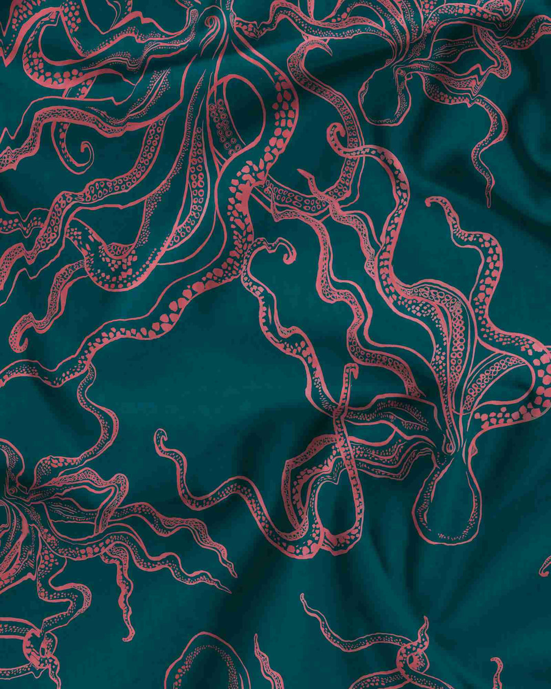 Women's cotton pyjamas set - Pink octopuses on turquoise