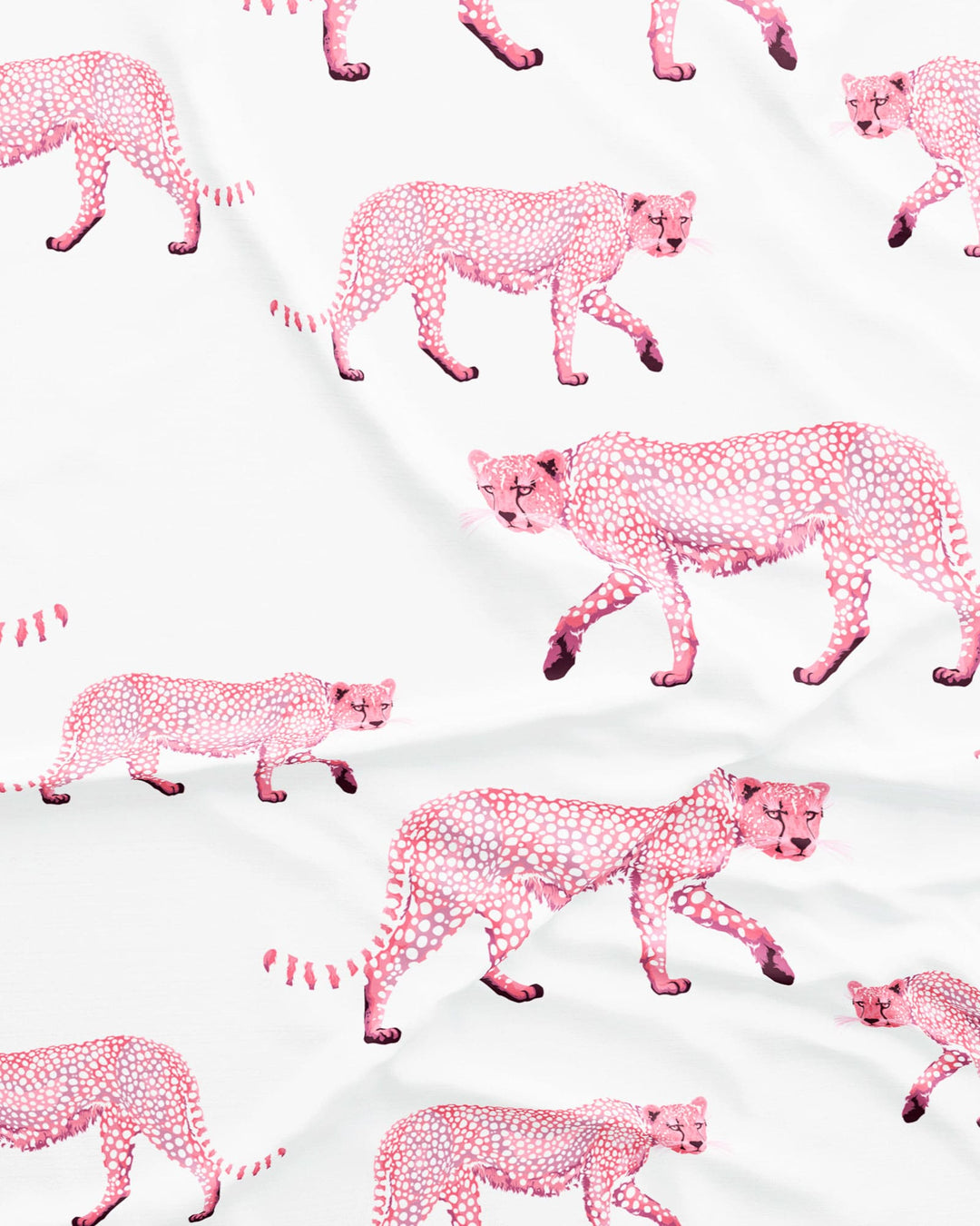 Women's cotton pyjamas set - Pink cheetah on white