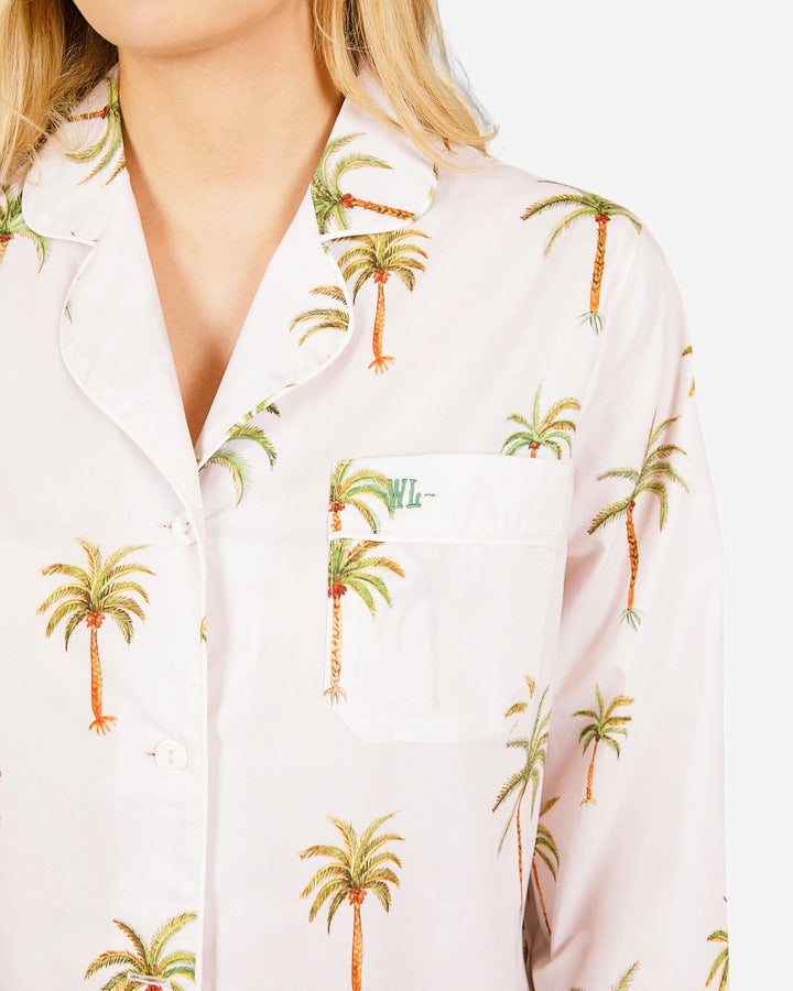 Womens cotton pyjamas shirt - Palm beach on creme