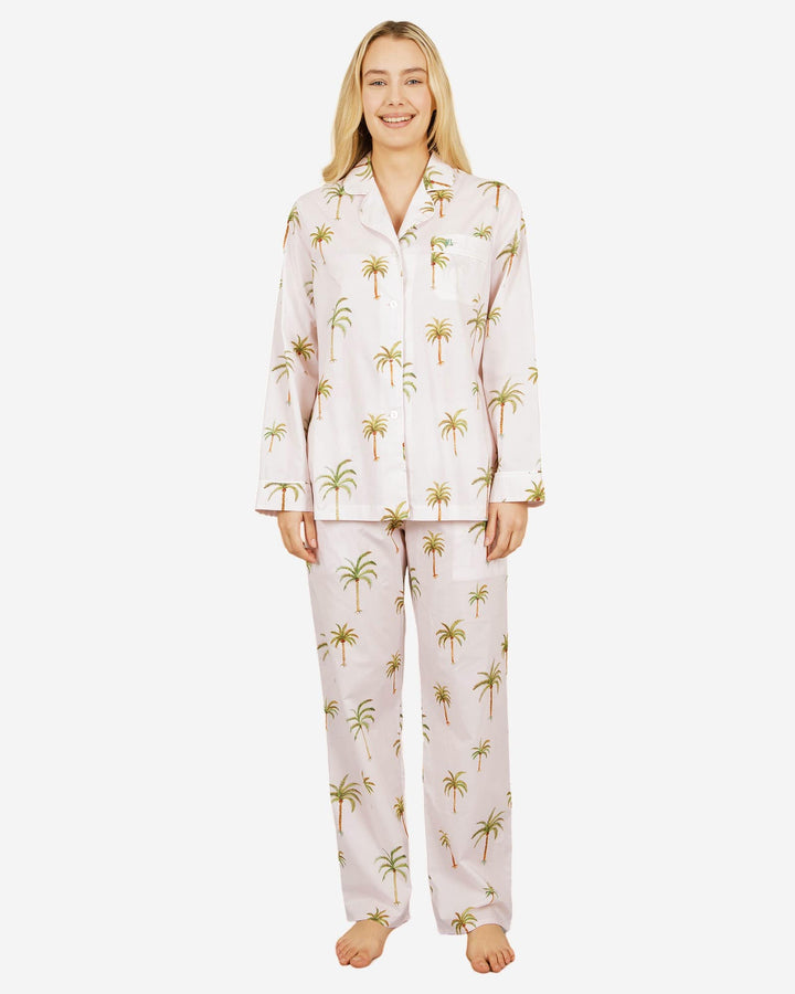 Womens cotton pyjamas set - Palm beach on creme