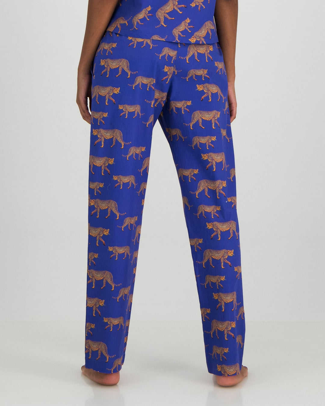 Blue womens lounge pants with cheetahs