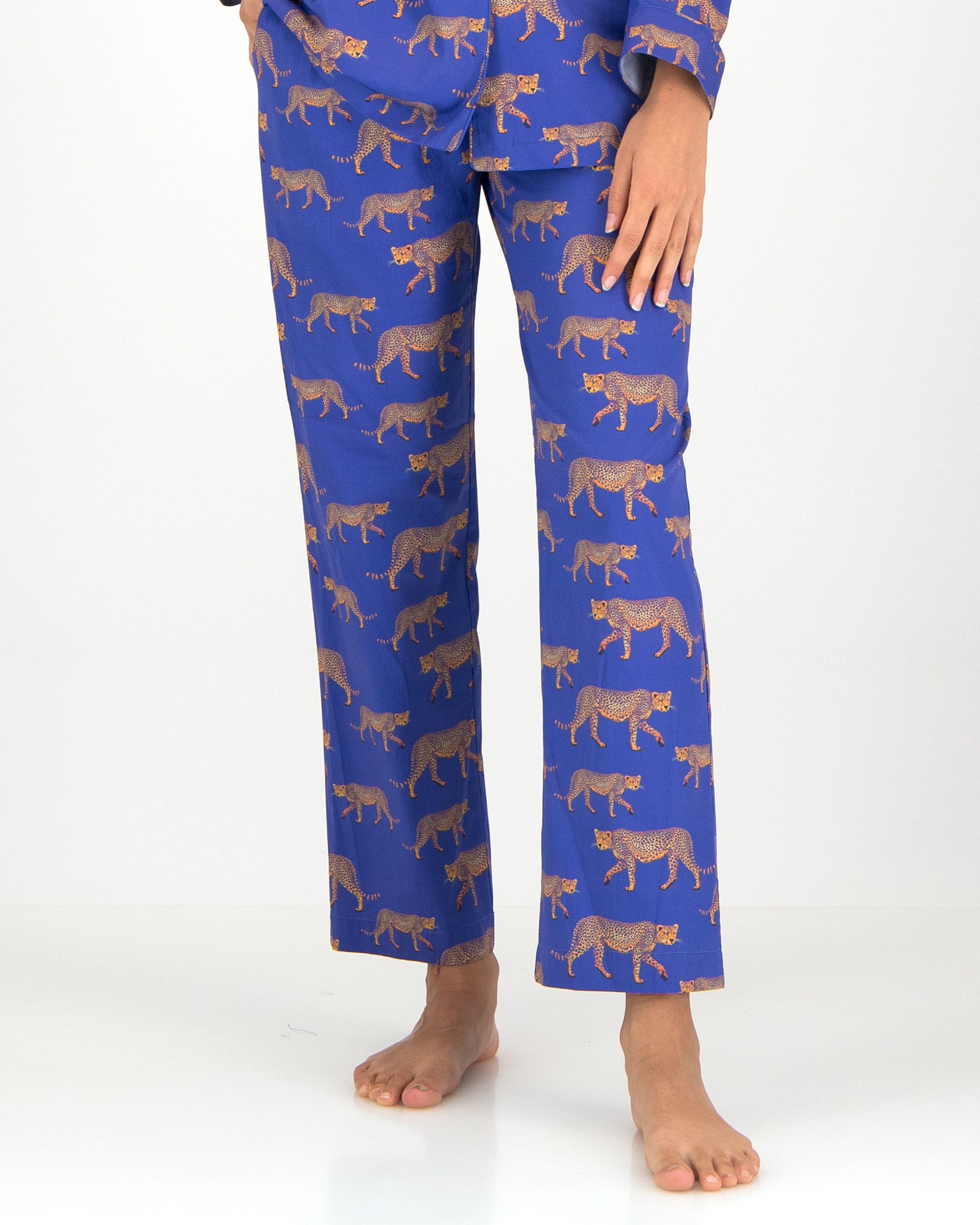 Womens Lounge Pants Blue Cheetahs Front min