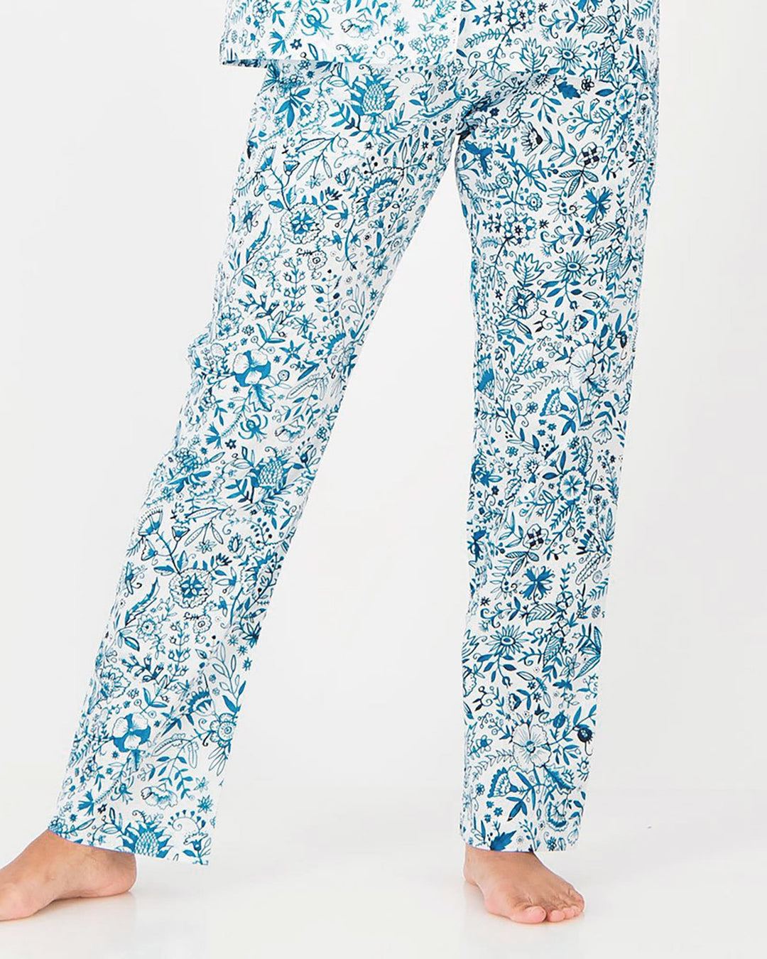 Womens lounge pants white blue Chandler pattern